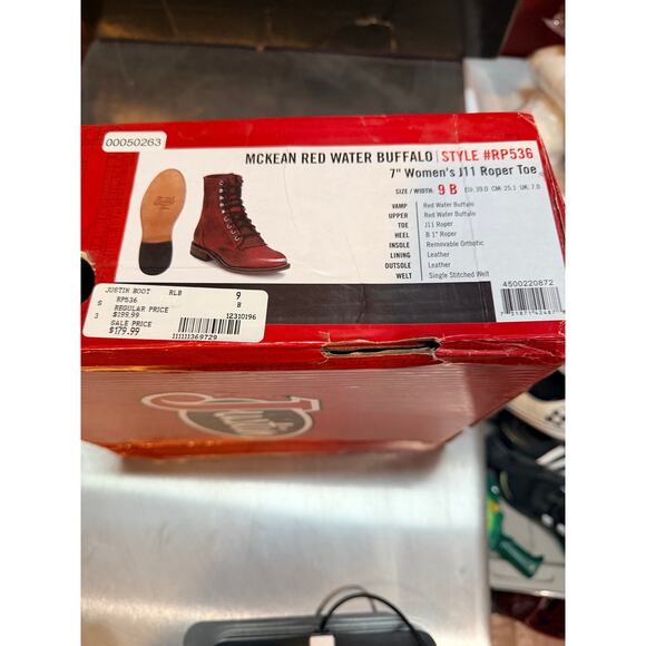 Justin McKean Red Water Buffalo 7” Women’s Roper Toe size 9 B NWT - Picture 6 of 8
